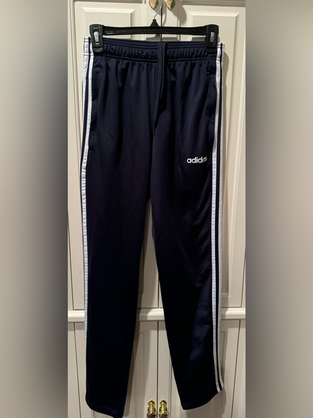 Men’s Adidas Navy Blue with White Stripes Athletic Pants - Size Small